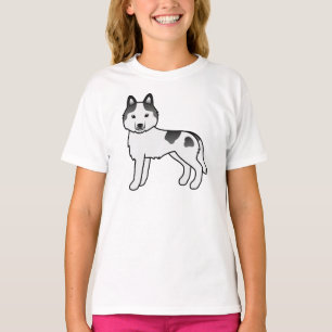 Camiseta Negra Piebald Siberian Husky Cute Cartoon
