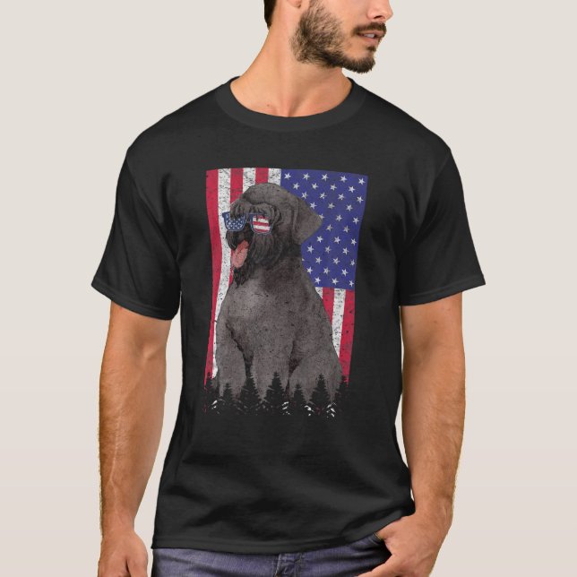 Camiseta Negra russa Terrier Patriótico Cão EUA Orgulho Ame (Frente)