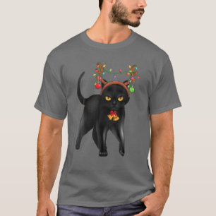 Camiseta Negras de Natal Reindeer Antlers Catmas Mulheres
