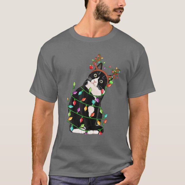 Camiseta Negras de Natal Reindeer Antlers Catmas Mulheres (Frente)