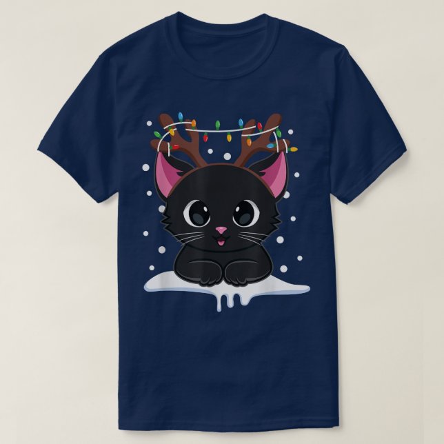 Camiseta Negras de Natal Reindeer Antlers Catmas Mulheres (Frente do Design)