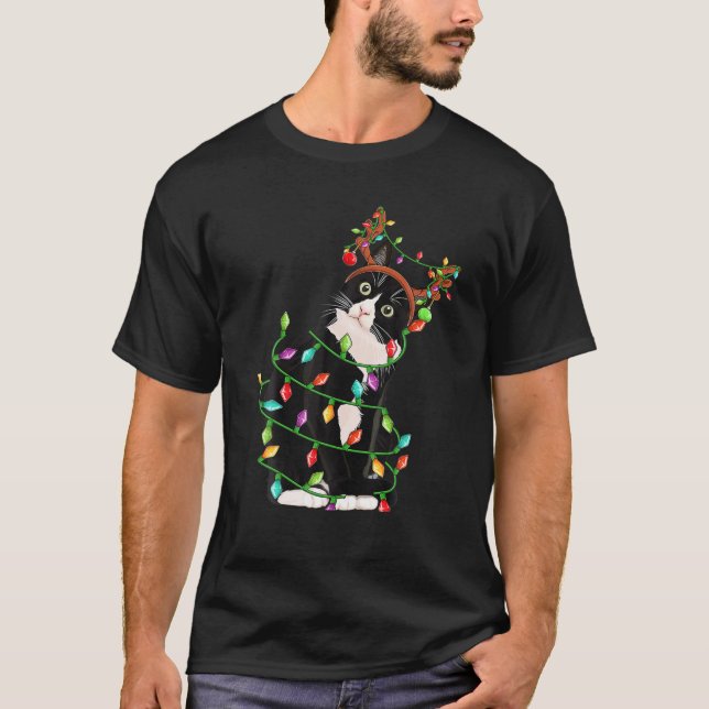 Camiseta Negras de Natal Reindeer Antlers Catmas Mulheres (Frente)