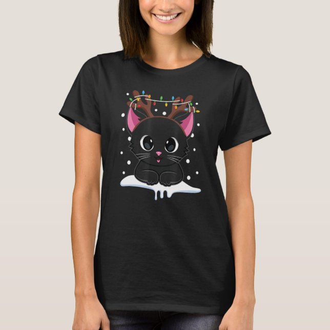 Camiseta Negras de Natal Reindeer Antlers Catmas Mulheres (Frente)