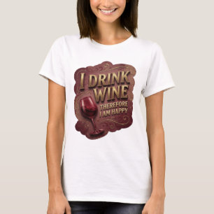 Camiseta Negrito Dourado EU BEBO VINHO PORTANTO SOU FELIZ
