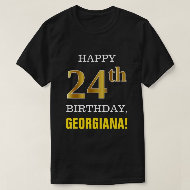 Camiseta Negrito, Preto, Falso Dourado 24.º Aniversário com (Frente do Design)