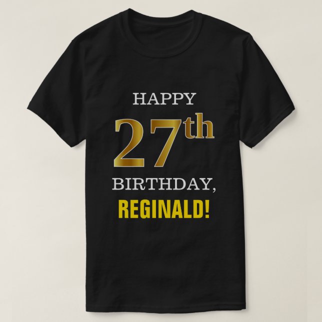 Camiseta Negrito, Preto, Falso Dourado 27º Aniversário com  (Frente do Design)