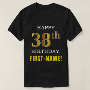 Camiseta Negrito, Preto, Falso Dourado 38.º Aniversário com