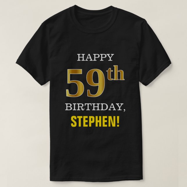 Camiseta Negrito, Preto, Falso Dourado 59º aniversário com  (Frente do Design)