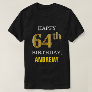 Camiseta Negrito, Preto, Falso Dourado 64.º Aniversário com