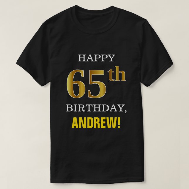 Camiseta Negrito, Preto, Falso Dourado 65.º Aniversário com (Frente do Design)