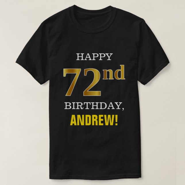 Camiseta Negrito, Preto, Falso Dourado 72º aniversário com  (Frente do Design)