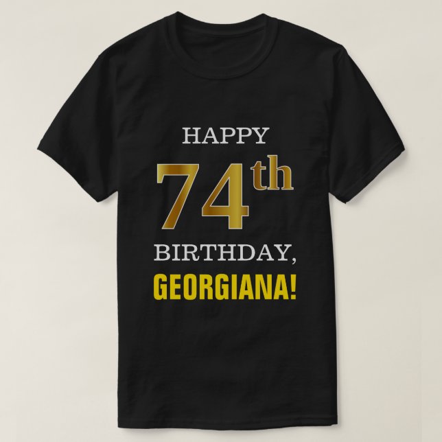 Camiseta Negrito, Preto, Falso Dourado 74.º Aniversário com (Frente do Design)