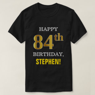 Camiseta Negrito, Preto, Falso Dourado 84.º Aniversário com