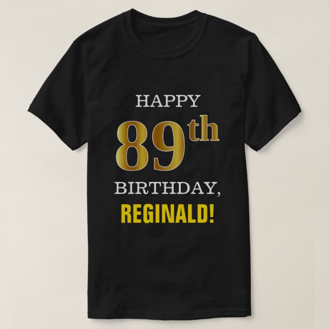 Camiseta Negrito, Preto, Falso Dourado 89.º aniversário com (Frente do Design)