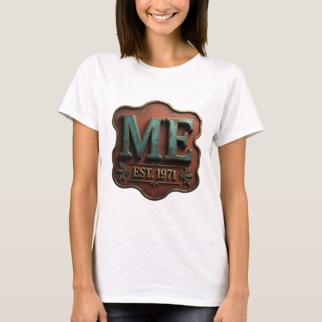 Camiseta Negrito Teal ME EST 1971 Design de Texto (Frente)