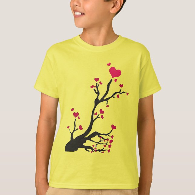 Camiseta negro da árvore cardíaca (Frente)
