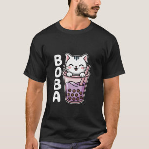 Camiseta Neko Branco Chá de Bolhas de Chá de Bolhas de Gato