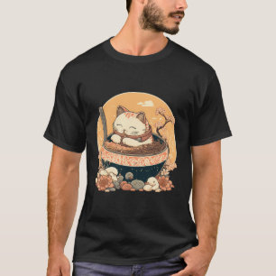 Camiseta Neko Cat Comendo Bolinha De Ramen Pho Noodle Soup 