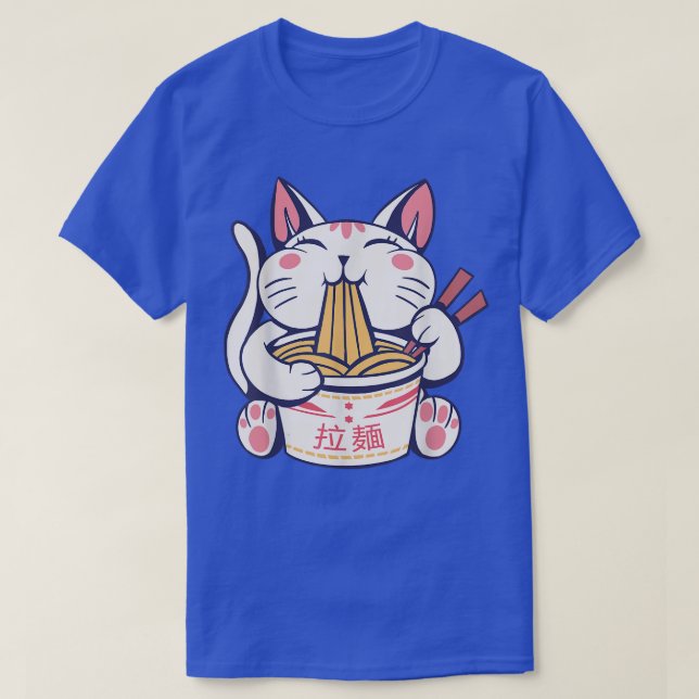 Camiseta Neko Cat Comendo Ramen Com Chopsticks  (Frente do Design)