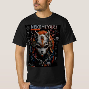Camiseta Neko Miyaki Micro Mosaico 3D Gráfico de Gato Ciber