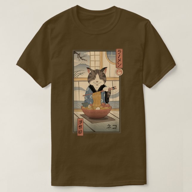 Camiseta Neko Ramen Ukiyo-e (Frente do Design)