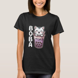 Camiseta Neko White Cute Cat Bubble Tea Boba Tea