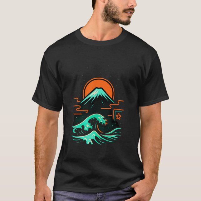 Camiseta Neo Fuji Surge: Wave & Sun Fusion (Frente)