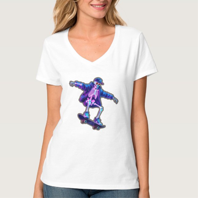 Camiseta Neon 3D Skeleton Skateboarding – Funny Streetwear  (Frente)