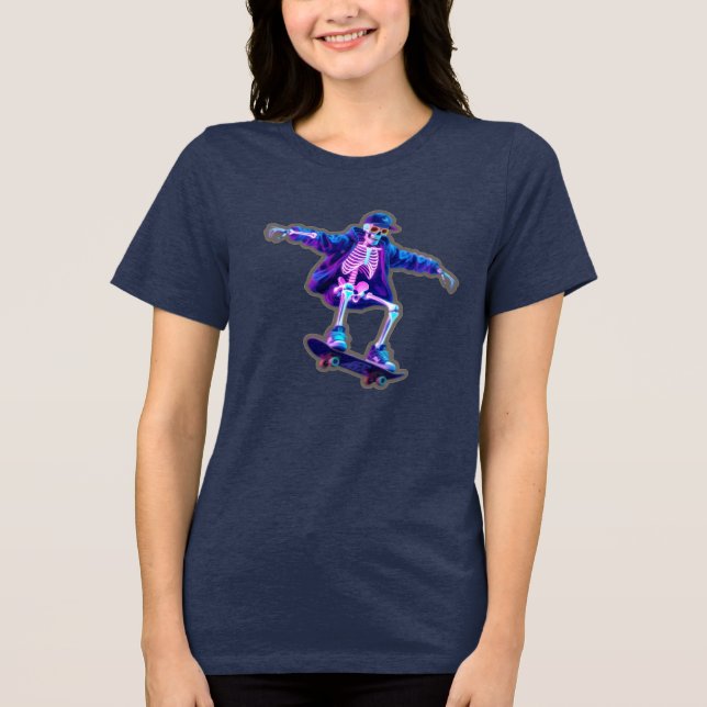 Camiseta Neon 3D Skeleton Skateboarding – Funny Streetwear  (Frente)