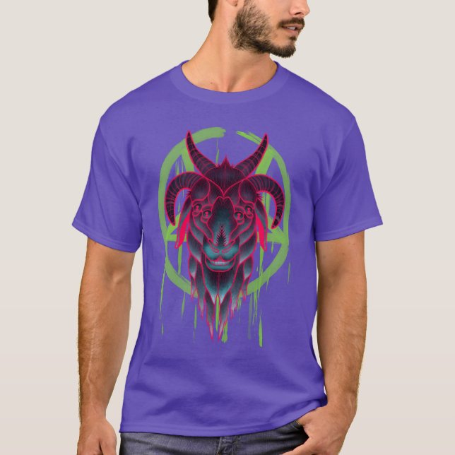 Camiseta Neon Baphomet engraçado (Frente)