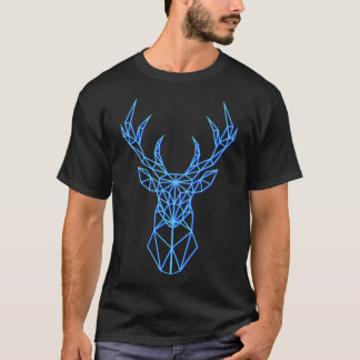 Camiseta Neon Blue Deer Head - Artes Geométricas De Polígon