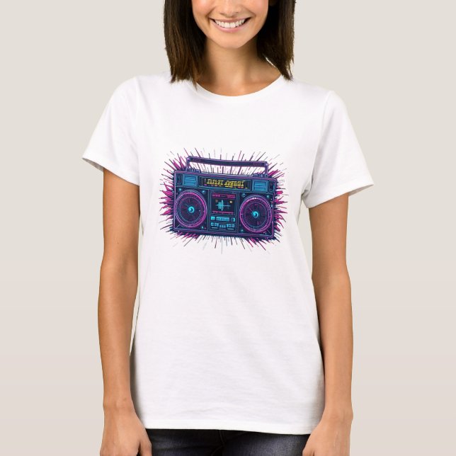 Camiseta Neon boombox retrowave design (Frente)