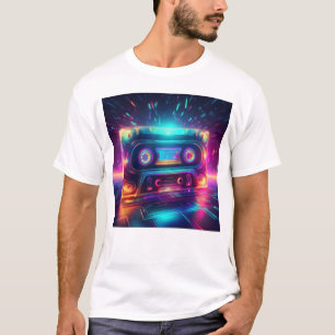 Camiseta Neon Cassette Tape Retro Design