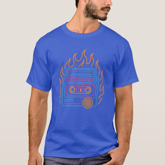 Camiseta Neon Cassetteapes with Flames Design girl (Frente)