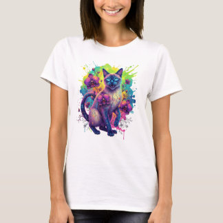 Camiseta Neon Cat Fantasy Floral Art