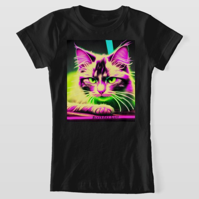 Camiseta Neon Cat Feline Fiesta Teen Girl Birthday (Postura )