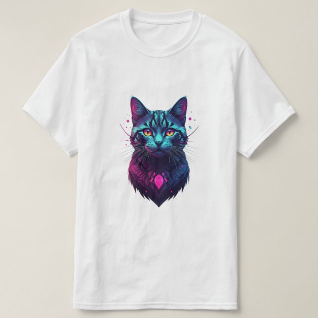 Camiseta Neon Cosmic Cat Illustration (Frente do Design)