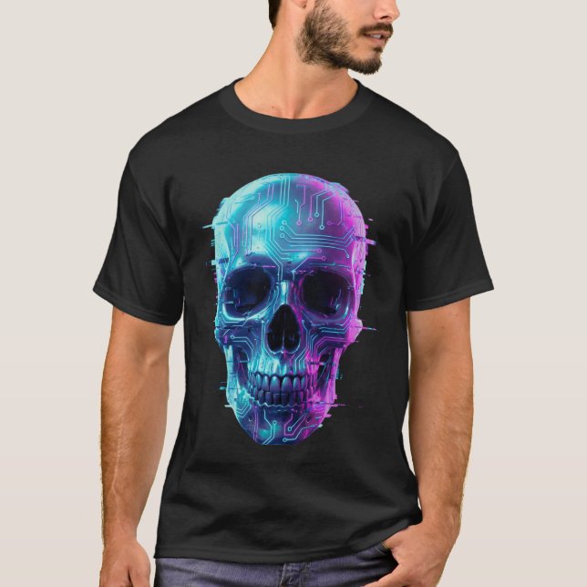 Camiseta Neon Cyber Skull Dark Aesthetic – Futuris (Frente)