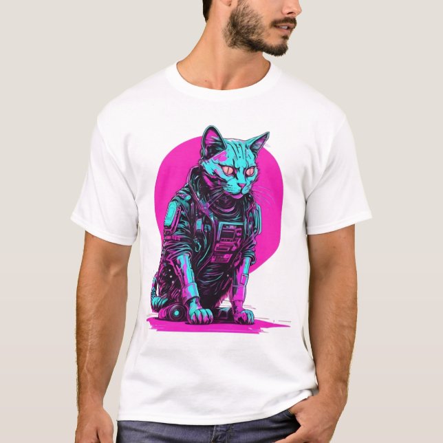 Camiseta Neon Cyberpunk Cat (Frente)