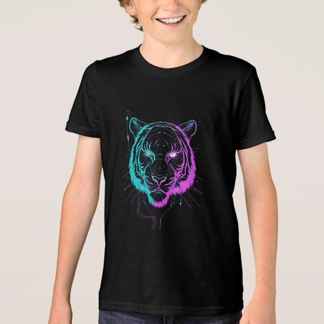 Camiseta Neon digital tiger art (Frente)