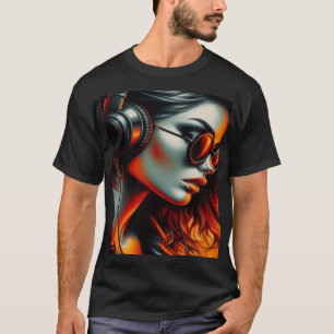 Camiseta Neon DJ Girl – Arte Musical Cyberpunk"T-S