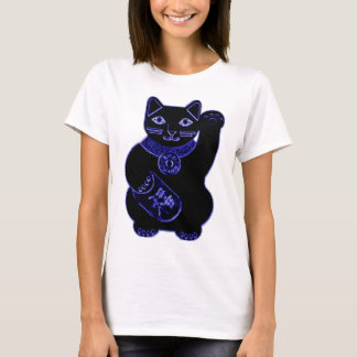 Camiseta néon do azul do neko do maneki