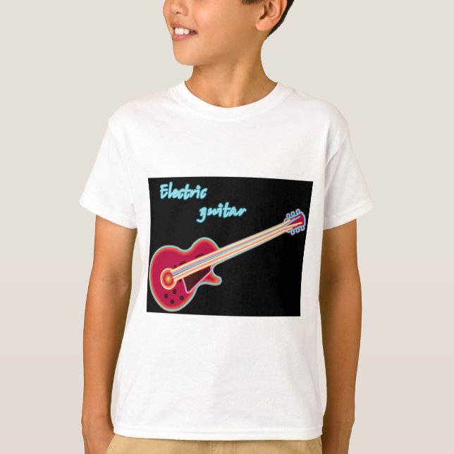 Camiseta Neon Electric Guitar Retro 80s Rock Music (Frente)