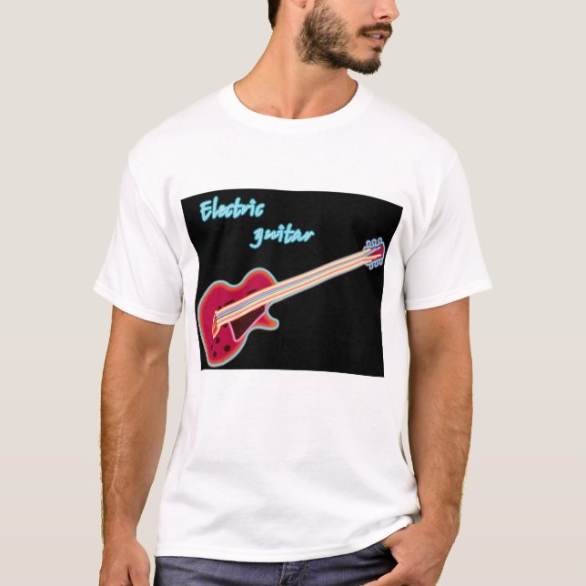 Camiseta Neon Electric Guitar Retro 80s Rock Music (Frente)
