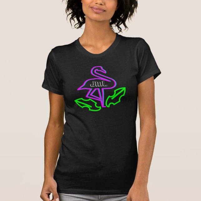 Camiseta Neon Flamingo Brilho Festa Tropical Roxo (Frente)