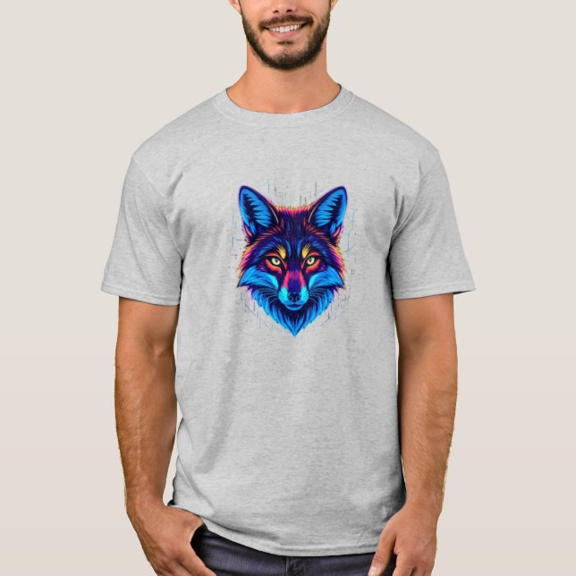Camiseta Neon Fox Face – Vibrant Glowing Design (Frente)