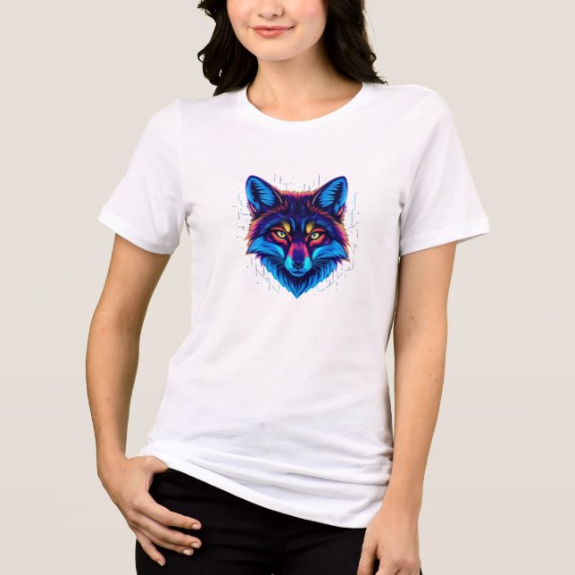 Camiseta Neon Fox Face – Vibrant Glowing Design (Frente)