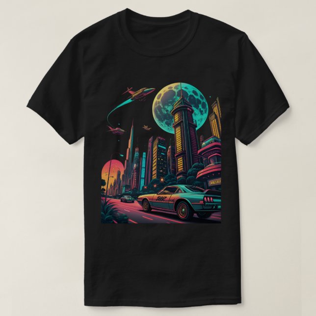 Camiseta Neon Future Metropolis Sticker. (Frente do Design)