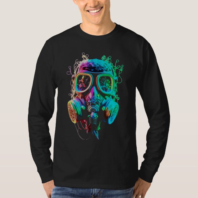 Camiseta Neon Gas Mask: Vibrant Chaos Art (Frente)