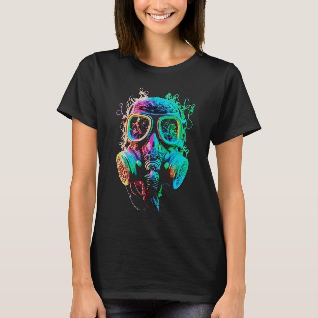 Camiseta Neon Gas Mask: Vibrant Chaos Art (Frente)